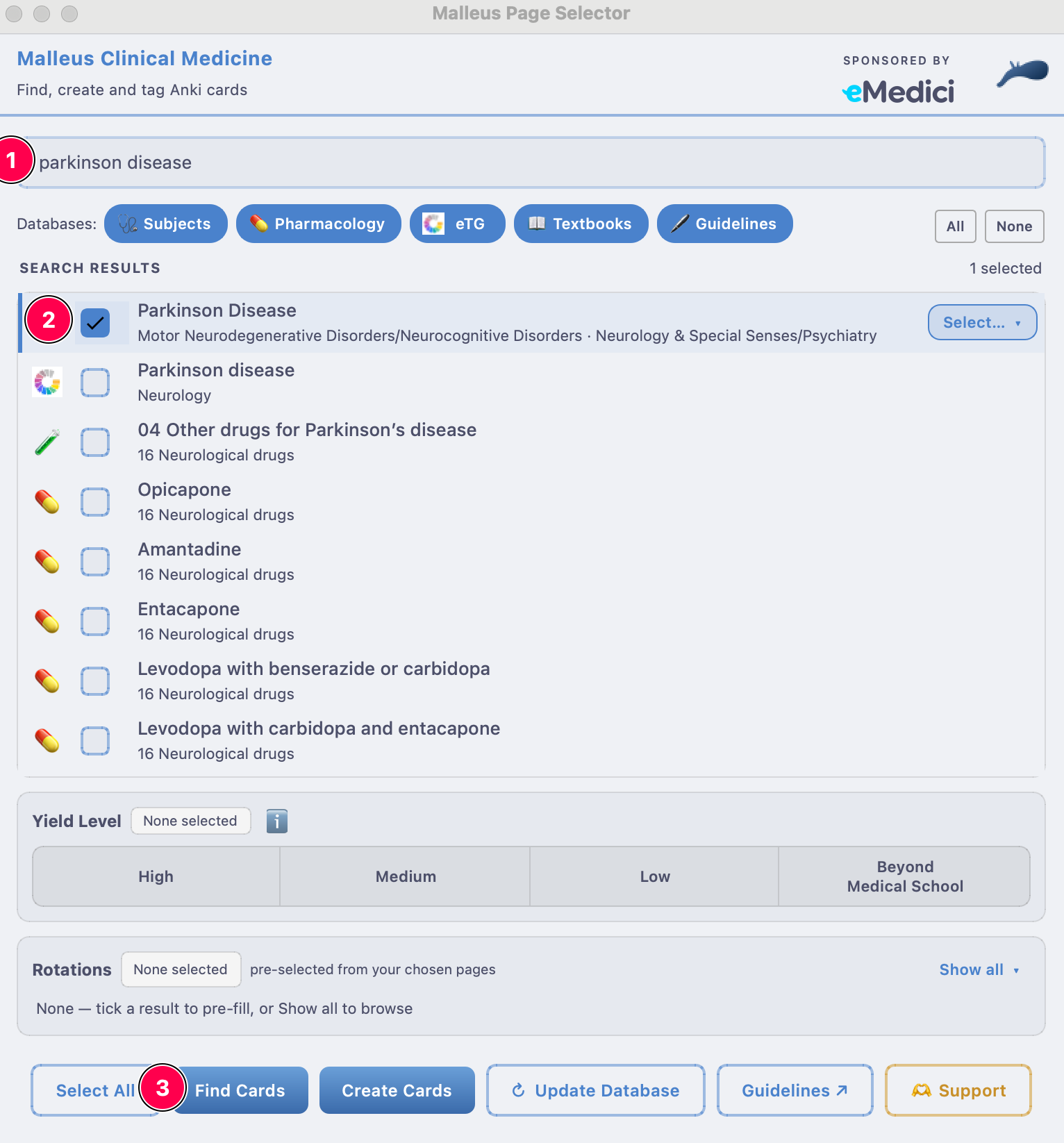 Malleus Anki Addon Searching Parkinson Disease